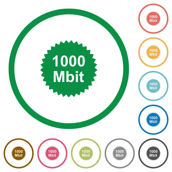 1000 Mbit Garanderen Sticker Egale Kleur Pictogrammen Ronde Contouren Witte — Stockvector