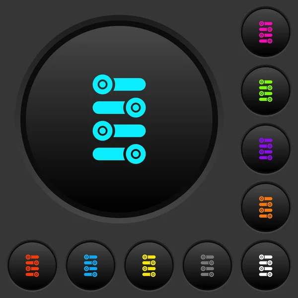 Finjustera Mörka Tryckknappar Med Levande Färgikoner Mörk Grå Bakgrund — Stock vektor