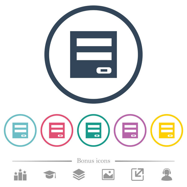Login panel flat color icons in round outlines. 6 bonus icons included.