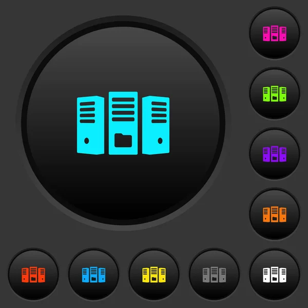 File Server Dark Push Buttons Vivid Color Icons Dark Grey — Stock Vector