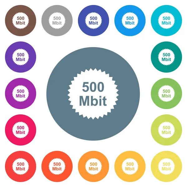 500 Mbit Garantie Sticker Platte Witte Pictogrammen Ronde Gekleurde Achtergrond — Stockvector