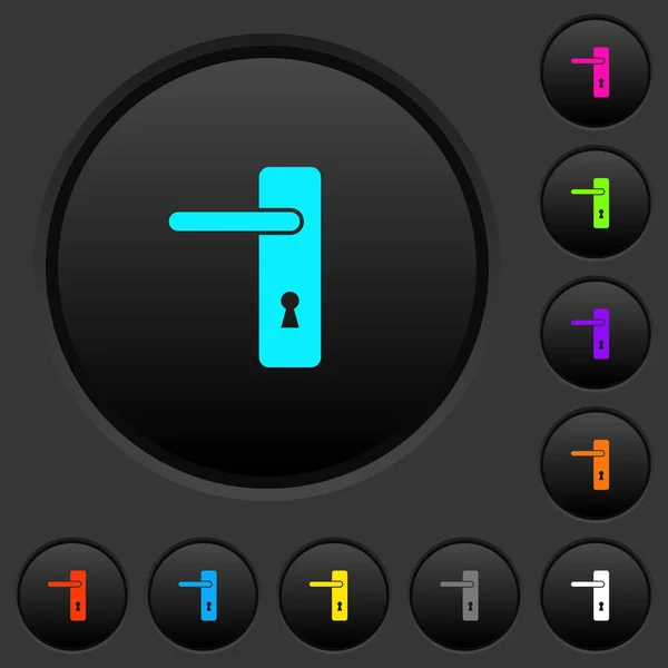 左手简单的门处理黑暗的按钮与生动的颜色图标在深灰色的背景 — 图库矢量图片