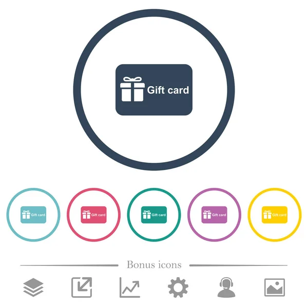 Geschenkkarte Mit Text Flachen Farbsymbolen Runden Umrissen Bonussymbole Enthalten — Stockvektor