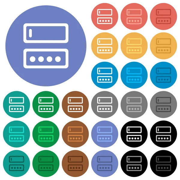 Invoeren Van Login Naam Wachtwoord Multi Gekleurde Plat Pictogrammen Ronde — Stockvector