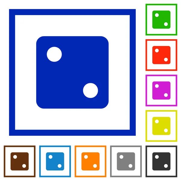Ζάρια Δύο Εικονίδια Επίπεδη Χρώμα Τετράγωνο Καρέ Λευκό Φόντο — Διανυσματικό Αρχείο