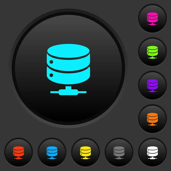 Network Database Dark Push Buttons Vivid Color Icons Dark Grey — Stock Vector
