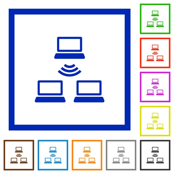Rede Sem Fio Ícones Cor Plana Quadros Quadrados Fundo Branco — Vetor de Stock