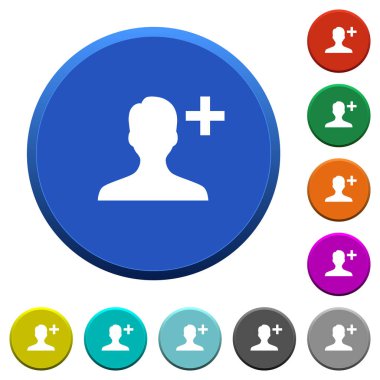 Renk eğimli düğmeleri pürüzsüz yüzeylerde ve düz beyaz simgeler ile yuvarlak yeni kullanıcı ekle