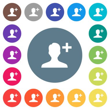 Yeni Kullanıcı düz beyaz simgeler yuvarlak renkli arka planlar üzerinde ekleyin. 17 arka plan renk değişimleri dahil.