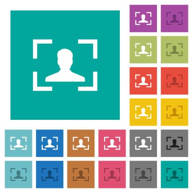 Fotoğraf makinesi portre modu çok düz simgeler düz kare arka plan üzerinde renkli. Beyaz ve koyu kutsal kişilerin resmi varyasyon hover veya etkin efektleri dahil.