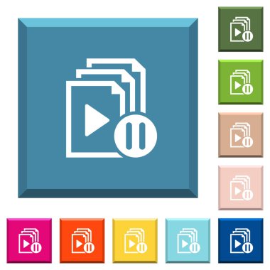 Duraklat playlist beyaz simgeleri çeşitli moda renklerde ucu keskin kare düğmeleri