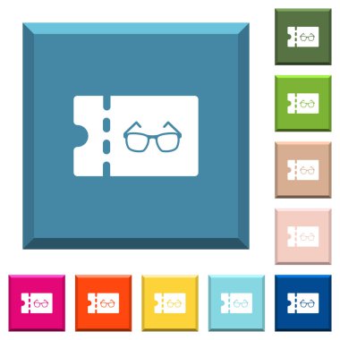 Gözlükçü dükkanı indirim kupon beyaz simgeleri çeşitli moda renklerde ucu keskin kare düğmeleri