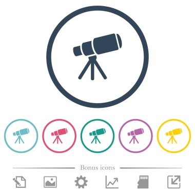 Uzay Teleskobu düz renk simgeler yuvarlak özetliyor. 6 bonus simgeler dahil.