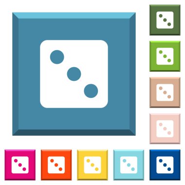 Üç beyaz simgeleri çeşitli moda renklerde ucu keskin kare düğmeleri zar