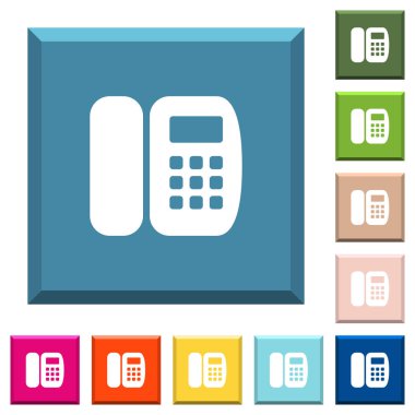 Ofis telefonu beyaz simgeleri çeşitli moda renklerde ucu keskin kare düğmeleri