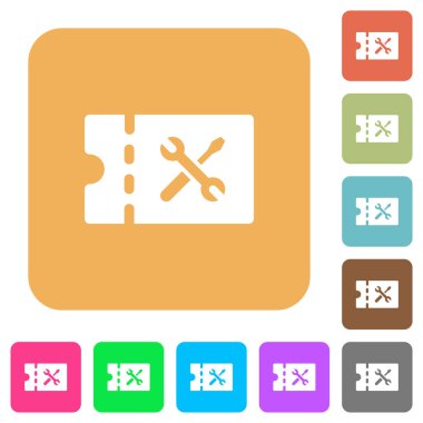 Atölye indirim kupon düz simgeleri Yuvarlatılmış kare canlı renkli arka planlar.