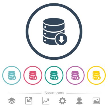 Veritabanı aşağı düz renk simgeleri yuvarlak özetliyor. 6 bonus simgeler dahil.