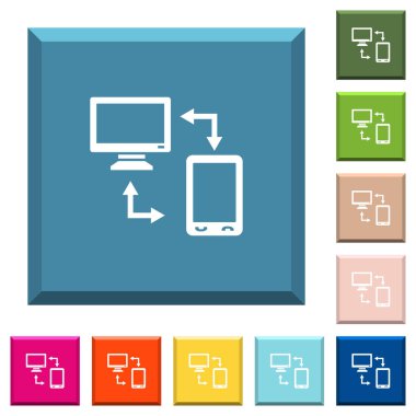 Mobil masaüstü beyaz simgeleri çeşitli moda renklerde ucu keskin kare düğmeleri için bağlanma