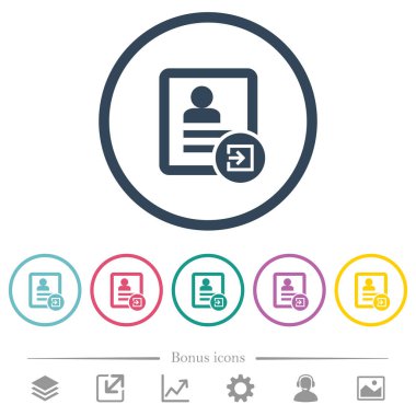 Yuvarlak özetliyor kişi düz renk simgeleri ithalat. 6 bonus simgeler dahil.