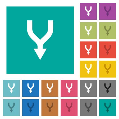 Düz kare arka planlar üzerinde düz simgeler renkte çok aşağı okları birleştirme. Beyaz ve koyu kutsal kişilerin resmi varyasyon hover veya etkin efektleri dahil.