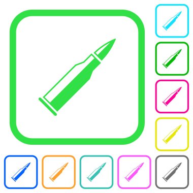 Kurşun tüfek cephane simgelerle parlak canlı renkli düz beyaz arka plan üzerinde eğri sınırları içinde