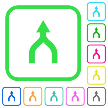 Beyaz arka plan üzerinde eğri sınırları içinde canlı renkli düz simgeler yukarı okları birleştirme