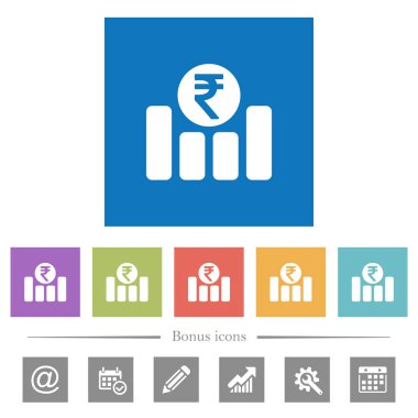 Hindistan Rupisi mali grafik düz beyaz kare arka planlar simgeler. 6 bonus simgeler dahil.