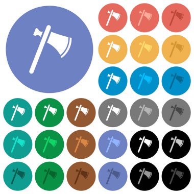 Tek tomahawk çok yuvarlak arka planlar üzerinde düz simgeler renkte. Beyaz, açık ve koyu simgesi varyasyonları vurgulu ve etkin durumu efektleri ve bonus tonları için dahil.