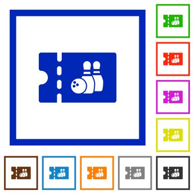 Bowling indirim kupon düz renk simgeleri beyaz arka plan üzerinde kare kare