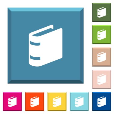 Tek kitap beyaz simgeleri çeşitli moda renklerde ucu keskin kare düğmeleri