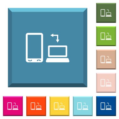 Syncronize beyaz bilgisayar simgeleri çeşitli moda renklerde ucu keskin kare düğmeleri ile mobil