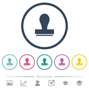 Yuvarlak damga düz renk simgeler olarak özetliyor. 6 bonus simgeler dahil.