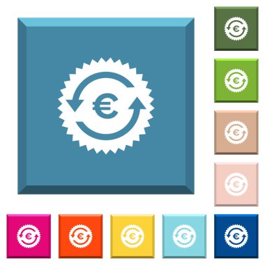 Euro ödeme geri garanti etiketi beyaz simgeleri çeşitli moda renklerde ucu keskin kare düğmeleri