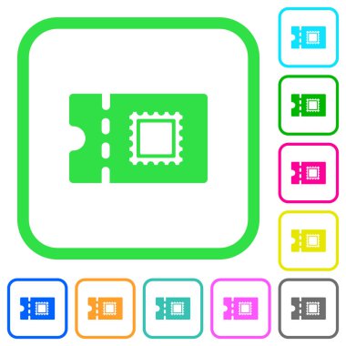 Beyaz arka plan üzerinde eğri sınırları içinde düz simgeler posta indirim kuponu canlı renkte