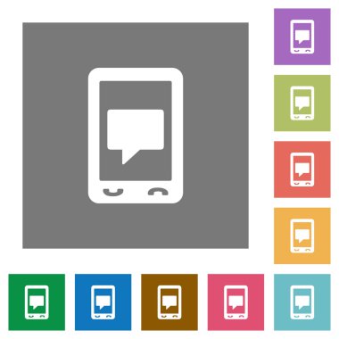 Mobil sohbet düz simgeler basit renkli kare arka planlar