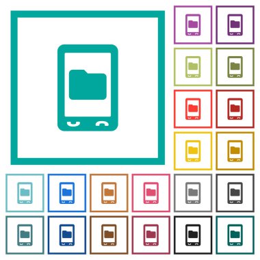 Mobil veri depolama düz renk simgeleri beyaz arka plan üzerinde çeyreği çerçeveli