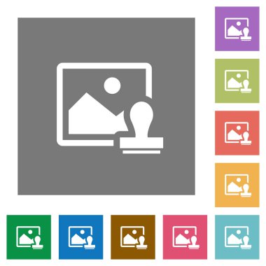 Görüntü filigran düz simgeler basit renkli kare arka planlar üzerinde