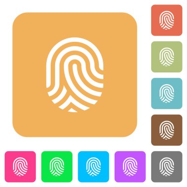 Yuvarlatılmış kare canlı renkli arka planlar üzerinde düz simgeler parmak izi.