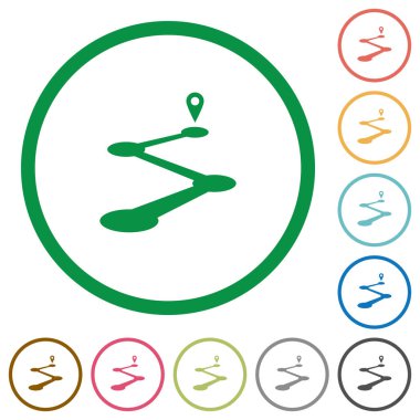 Yol haritası düz renk simgeleri özetliyor beyaz arka plan üzerinde yuvarlak