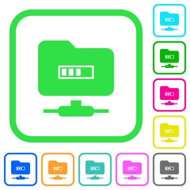 Beyaz arka plan üzerinde eğri sınırları içinde canlı renkli düz simgeler işleme ftp