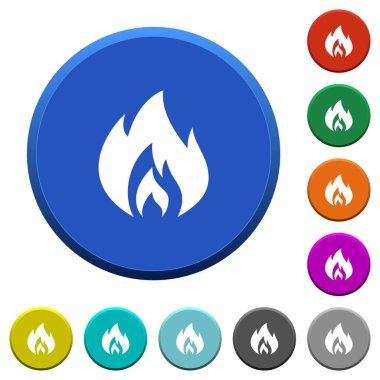 Alev yuvarlak renk eğimli düğmeleri ile pürüzsüz yüzeylerde ve düz beyaz simgeler