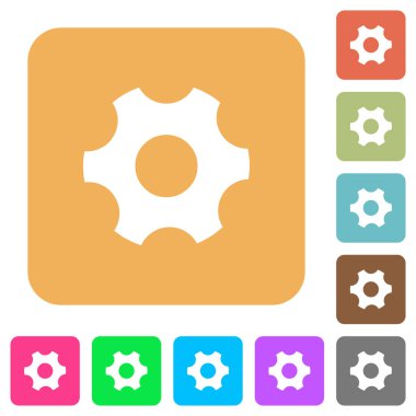 Yuvarlatılmış kare canlı renkli arka planlar üzerinde tek dişli düz simgeler.