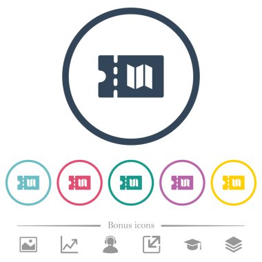 Seyahat indirim kupon düz renk simgeleri ana hatları yuvarlak. 6 bonus simgeler dahil.