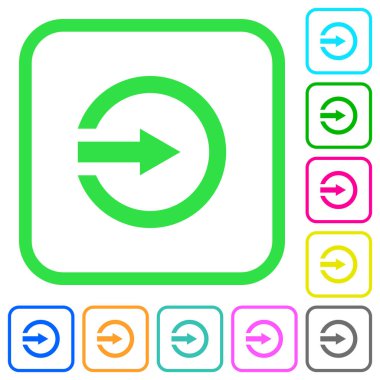 Beyaz arka plan üzerinde eğri sınırları içinde canlı renkli düz simgeleri ithalat