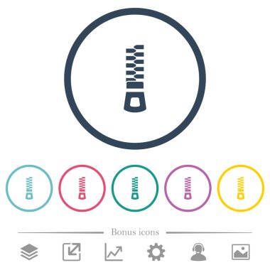 Yuvarlak anahatları dikey fermuar düz renkli simgeler. 6 bonus simgeler dahil.