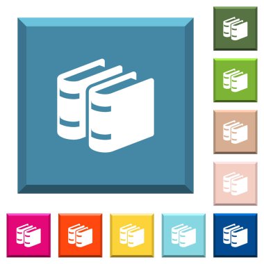 İki kitap simgeleri çeşitli moda renklerde ucu keskin kare düğmeleri beyaz