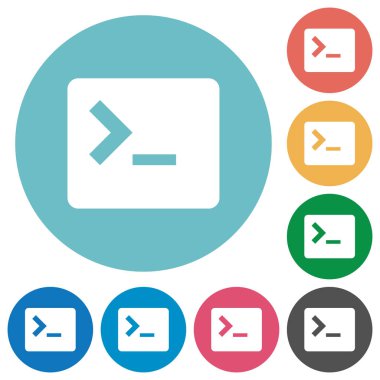 Yuvarlak renkli arka planlar komutu terminal düz beyaz simgeleri