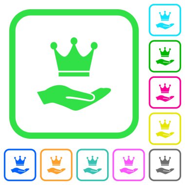 Beyaz arka plan üzerinde eğri sınırları içinde canlı renkli düz simgeler Premium hizmetler