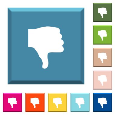 Başparmak aşağı beyaz simgeleri çeşitli moda renklerde ucu keskin kare düğmeleri