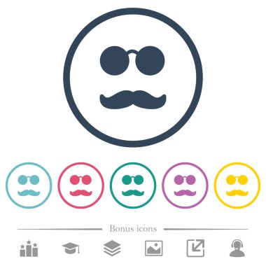 Gözlük ve bıyık düz renk simgeleri yuvarlak özetliyor. 6 bonus simgeler dahil.